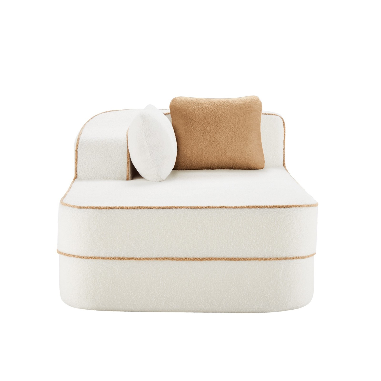 Left Chaise Sofa with Pillows in White Teddy Fabric