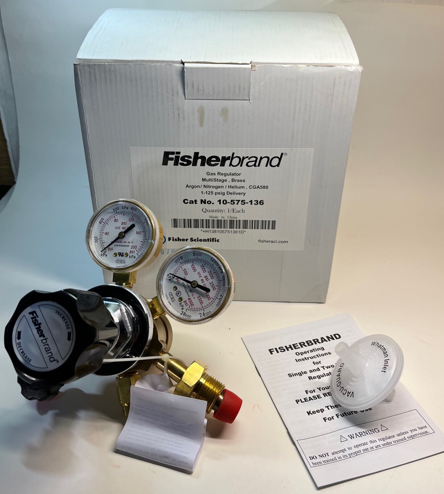 Fisher Scientific Fisherbrand Multistage Gas Cylinder Regulator, PN 10-575-136