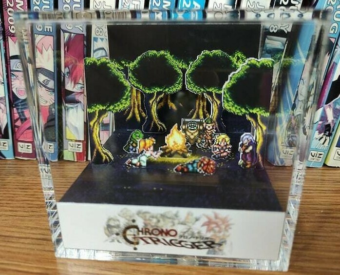Chrono Trigger Campfire Handmade Diorama - Gameboy / Retro Gaming Cube - Fanart