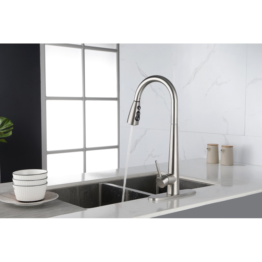 Kitchen Faucet with Pull Down Sprayer Brushed Nickel High Arc Single Handle