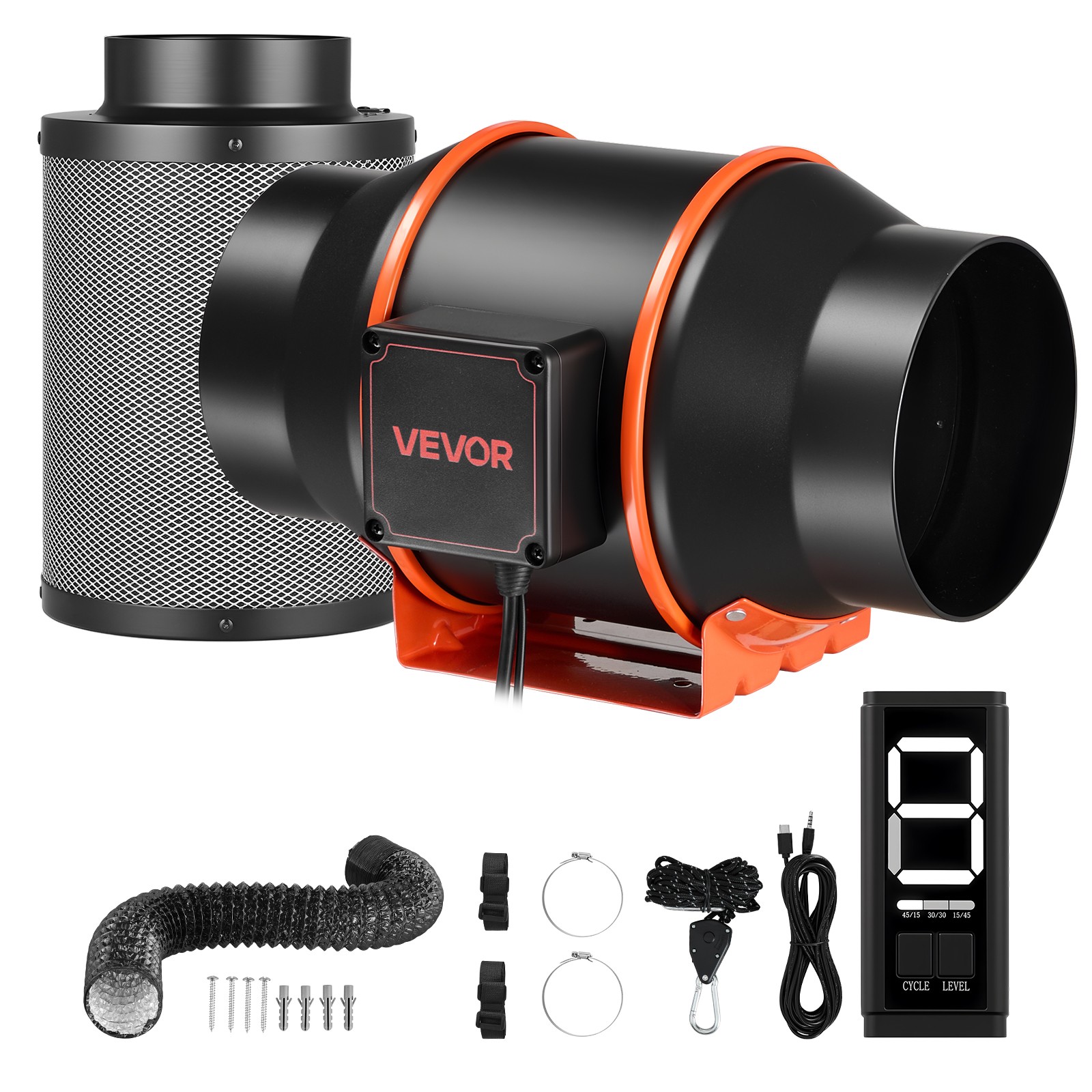 VEVOR Inline Duct Fan Kit 3-Speed Circulation 402 CFM 6 In EC Motor Grow Tent