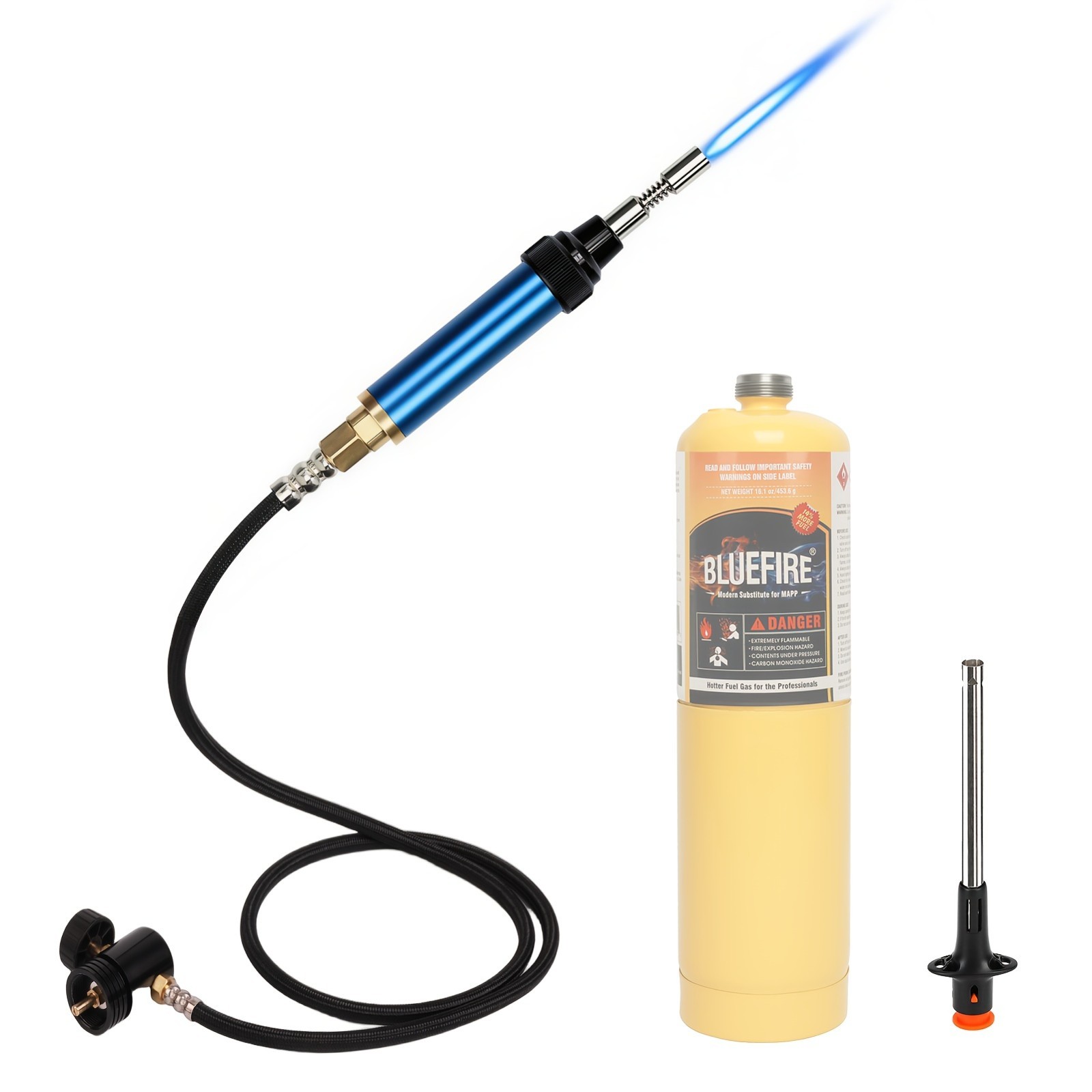 BLUEFIRE Propane/MAP Gas Soldering Torch Head Multi-Function With 3' Hose