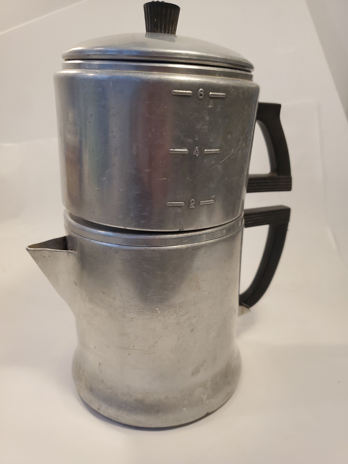 Vintage WEAR-EVER No. 956 Art Deco 2-6 Cup Aluminum Coffee Pot w/Bakelite Handle