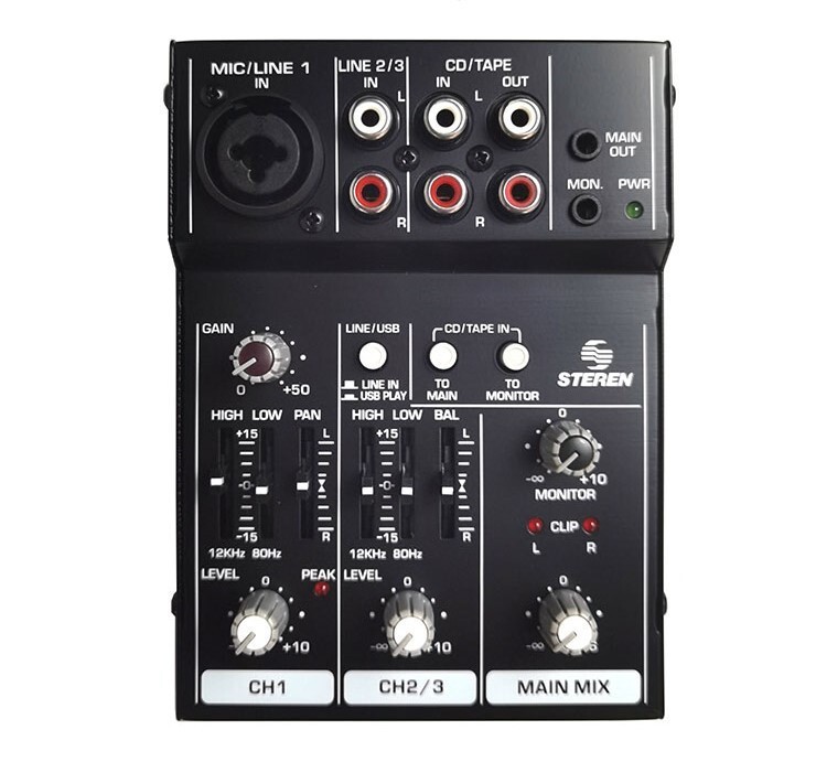Steren 3-Channel USB Portable Mixer - Podcasting, Music, Audio Mixing