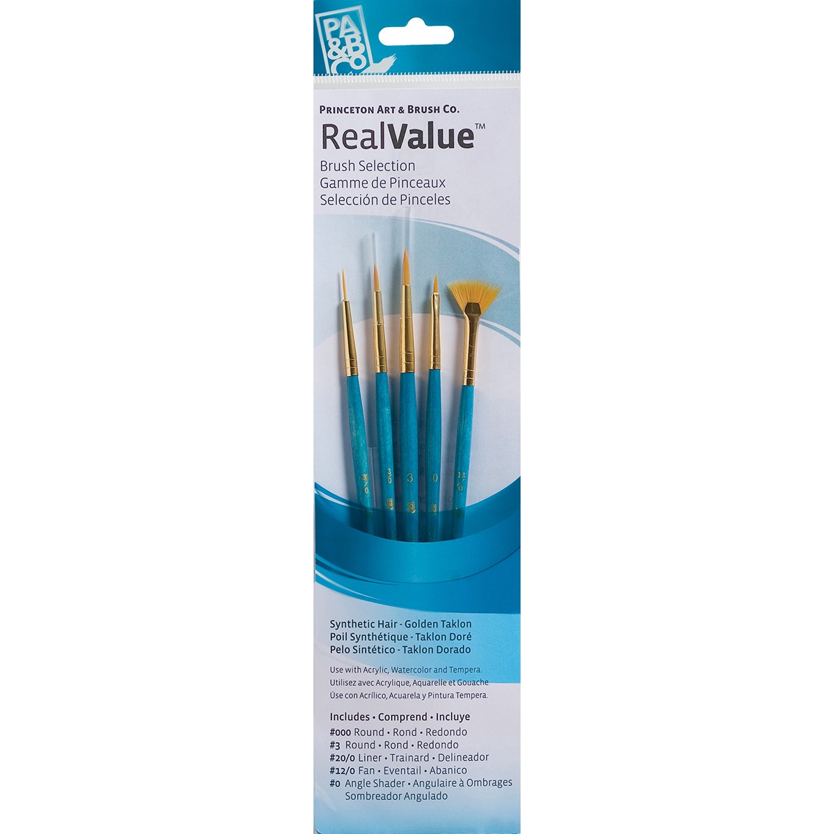 Princeton Synthetic Gold Taklon Real Value Brush Set-5/Pkg