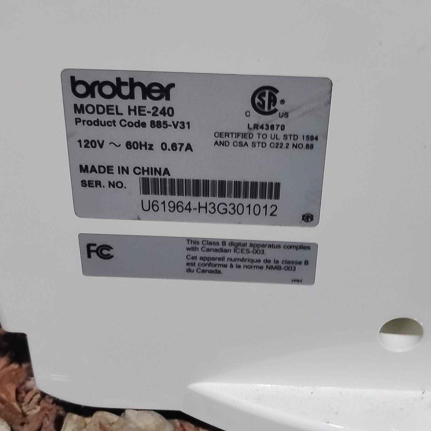Brother HE-240 Computerized Sewing/Embroidery Machine,free Arm fully functional