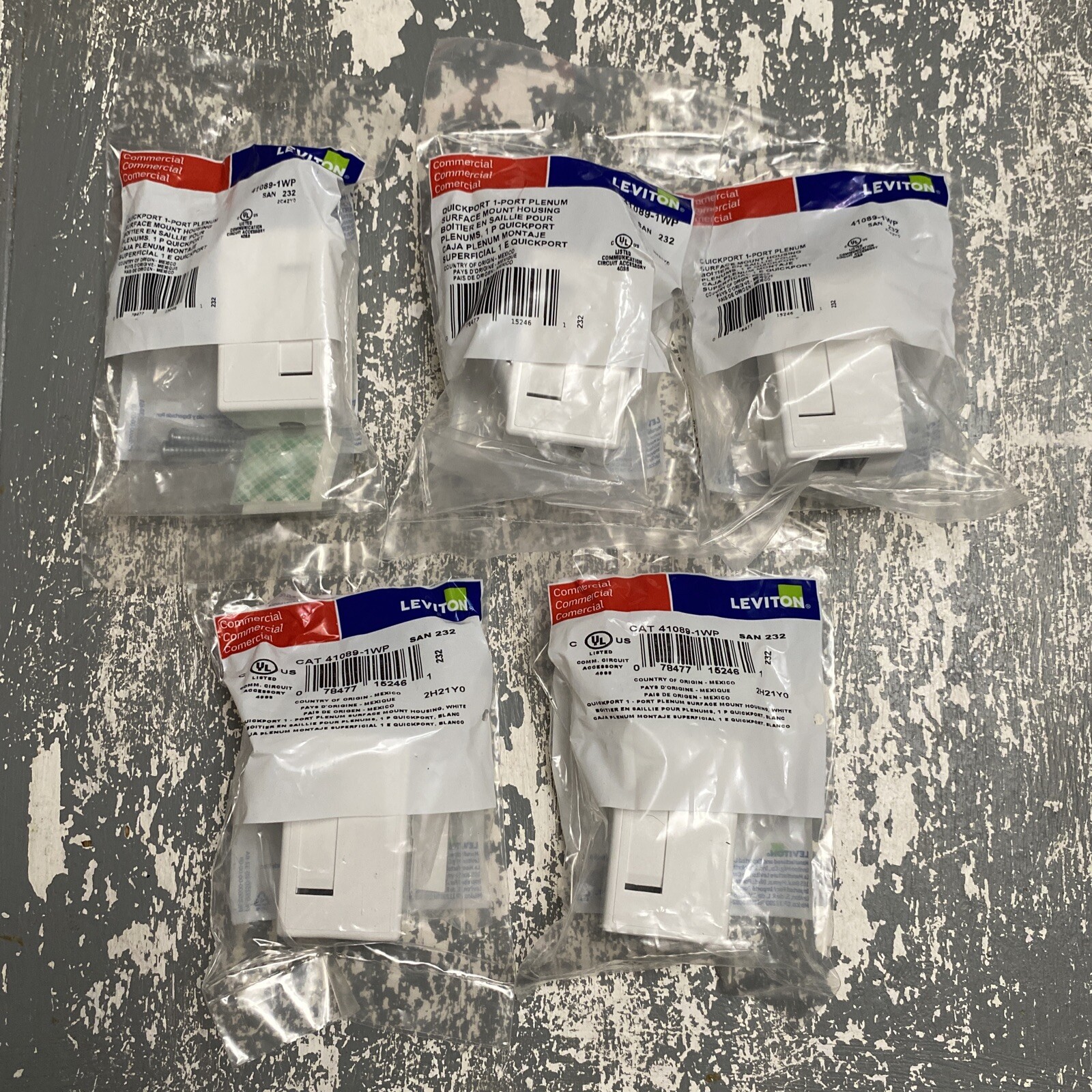 5 Pack - 41089-1WP - LEVITON - Plenum - Surface Mount Box - SMB - White - 1Port