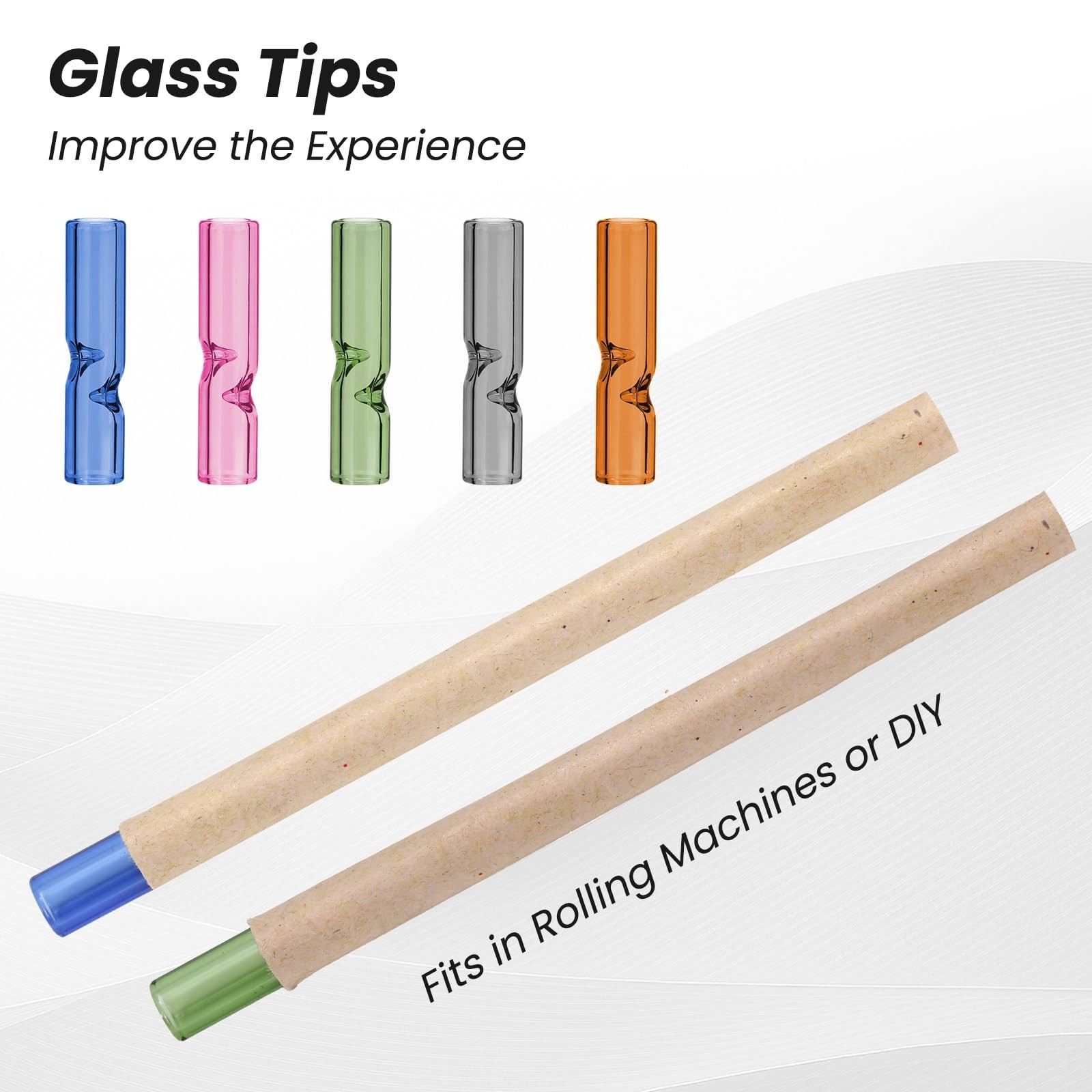 100 Pack Reusable Glass Rolling Tips with Cleaning Brush, 8mm Round...