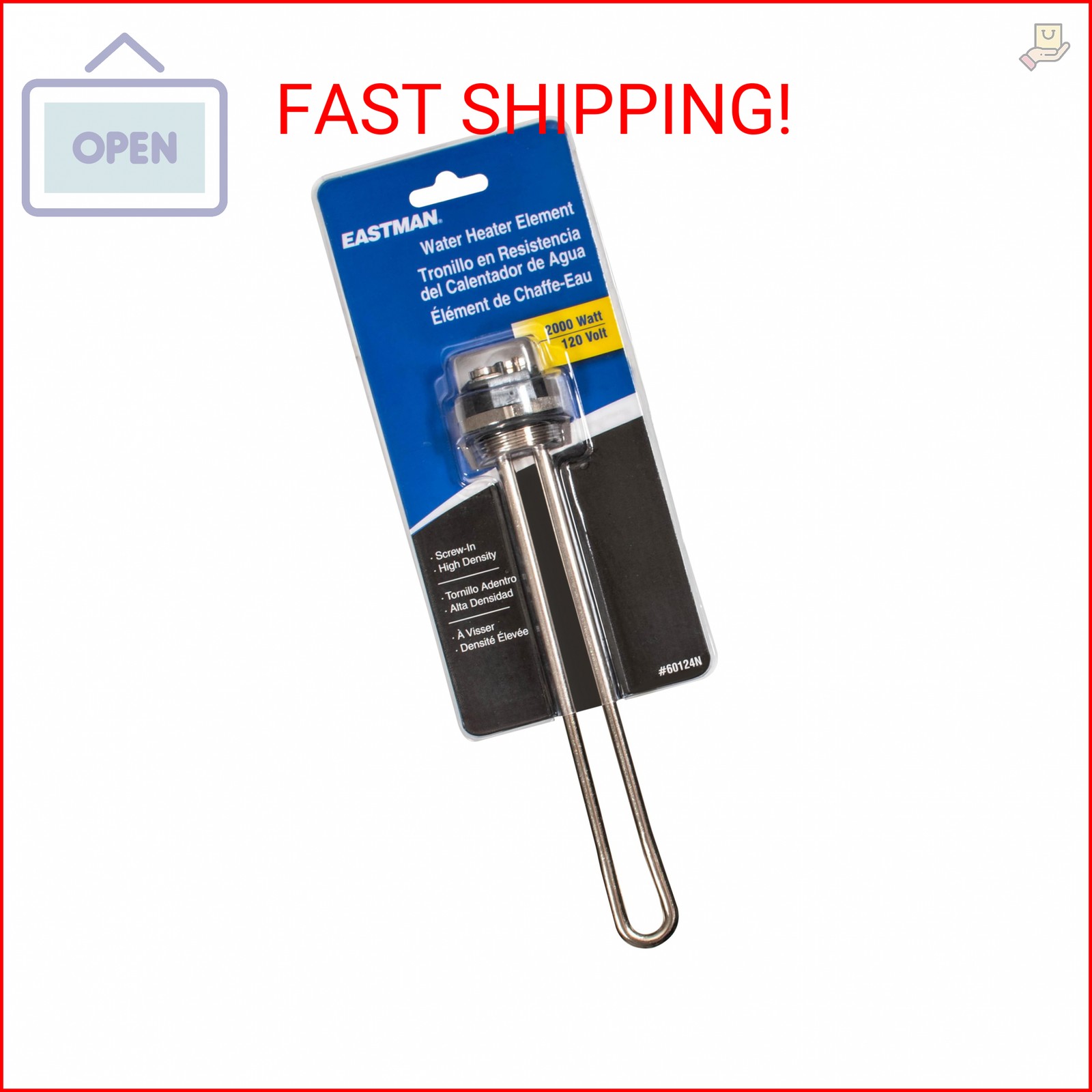 Eastman 120V x 2000W Straight Electric Water Heater Element High Watt Density, H