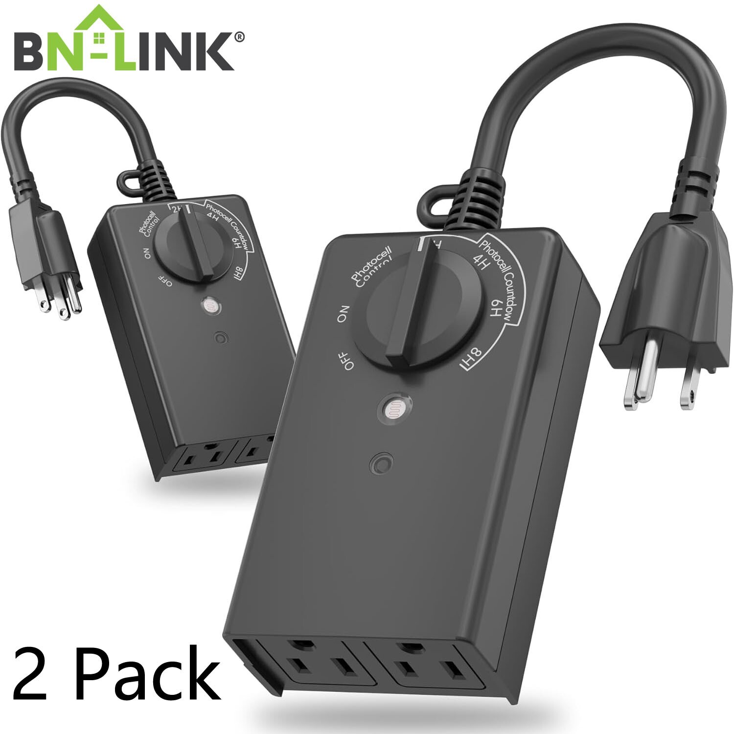 BN-LINK 2 Pcs Outdoor 24-Hour Timer with Photocell Light Sensor, Water Resistant