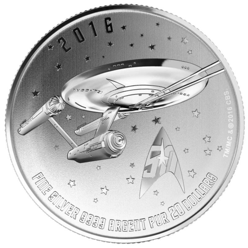 Rare Canada $20 for $20 Silver Coin, STAR TREK, USS Enterprise, 2016