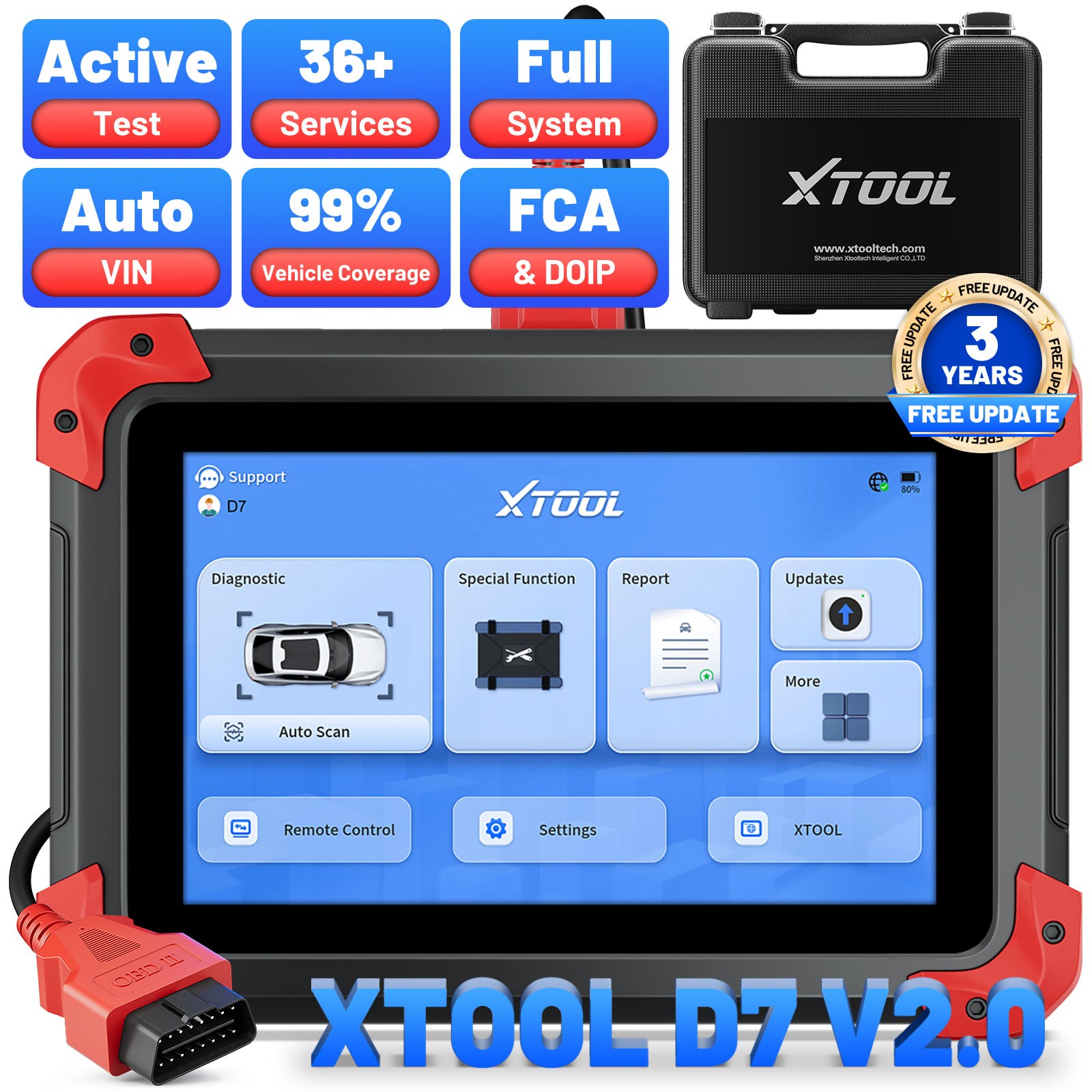 XTOOL D7 V2.0 Bidirectional OBD2 Scanner Full System Diagnostic Tool 36+ Reset