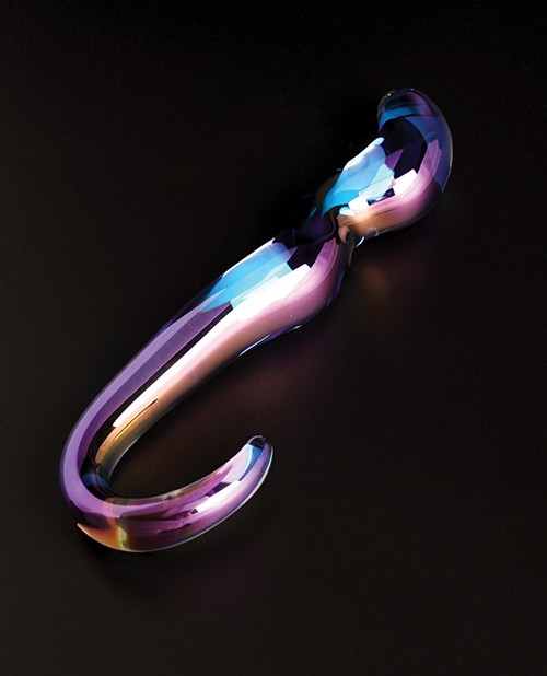 Glass Dildo 8 Inch Waterproof Dong Cristal Blue Flame Curved Anal Plug Purple