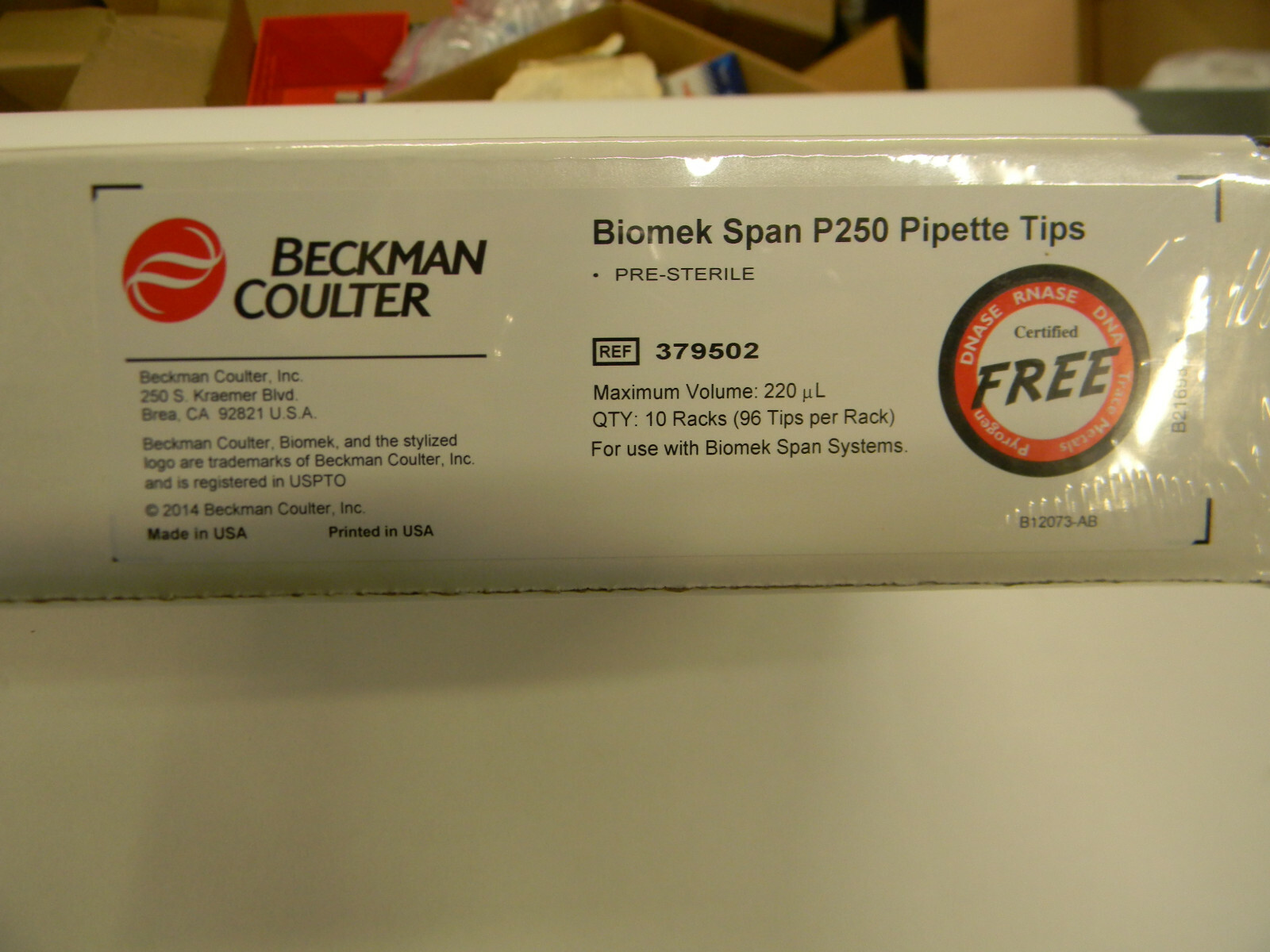 New Beckman Coulter Box of 960 P250 Sealed 379502 Pre-Sterile  Pipette Tips  R4