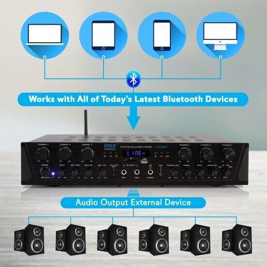 Pyle PTA66BT Bluetooth Home Audio 600 Watt 6 Channel Amplifier Stereo Receiver