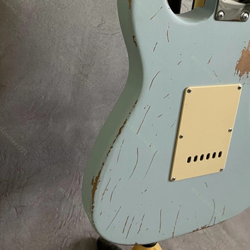 Solid Electric Guitar Adge 6 String Chrome Part 3S Pickups Tremolo Light Blue