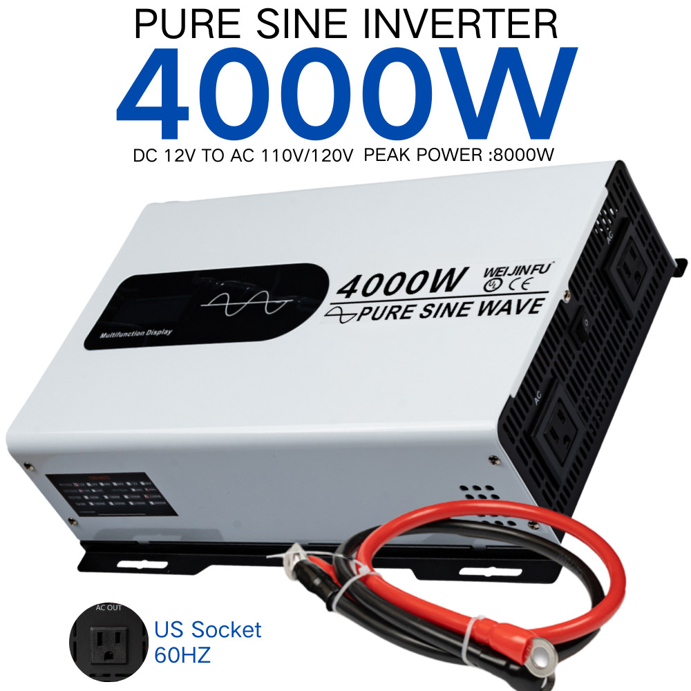 4000W 8000W Pure Sine Wave Inverter 12V to 110V 120V LCD for RV Solar Home