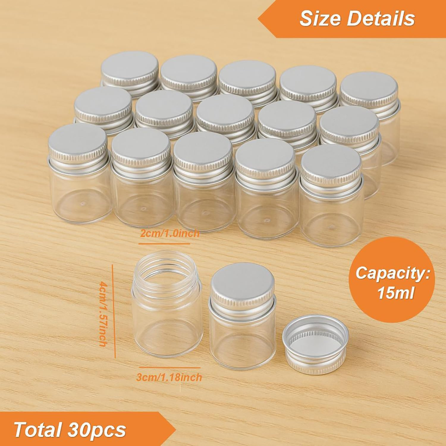 30 Pack 15ml Empty Clear Glass Bottles wiht Screw Cap Small Mason Jars