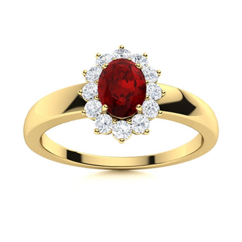 925 Silver Oval January Birth Natural Garnet Sister New Halo Prong Ring
