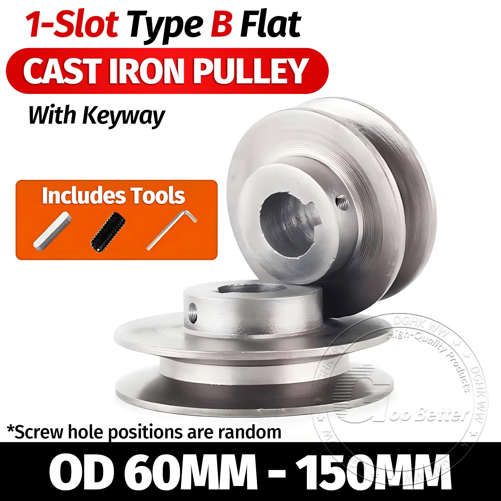 Cast Iron Drive Pulley 1-Groove 1B Flat For V Belt Pulley OD 60mm 70mm - 150mm