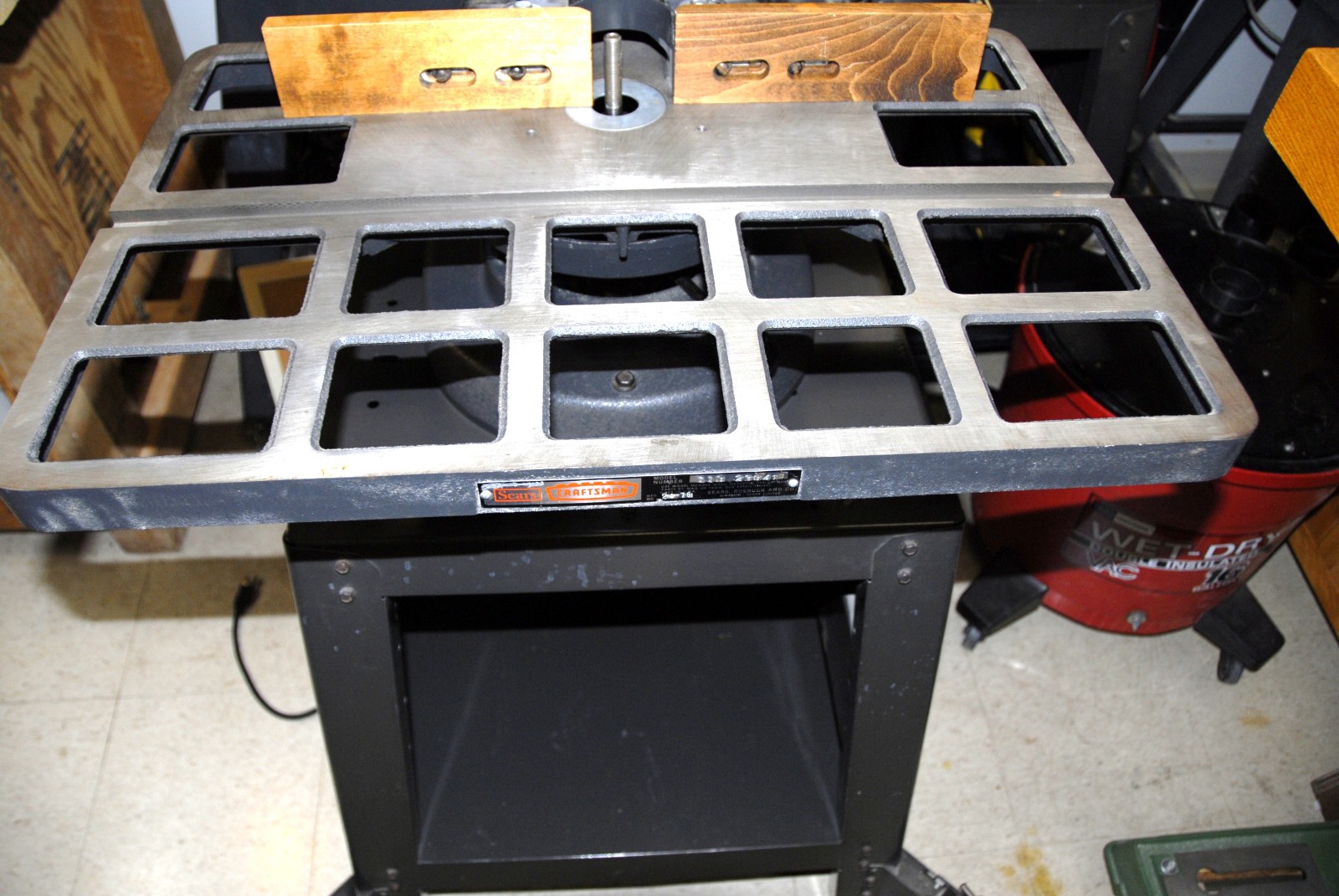 Sears 113 23941 Wood Shaper Cast Iron Table with Shaper Cutters.