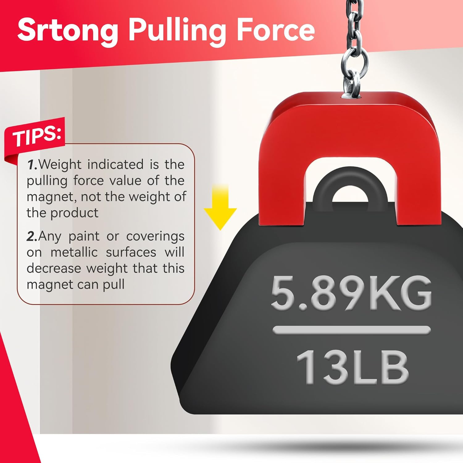 Horseshoe Alnico U Shaped Magnet, 13 Lb Pull, Red, Rectangular, Utility Magnet