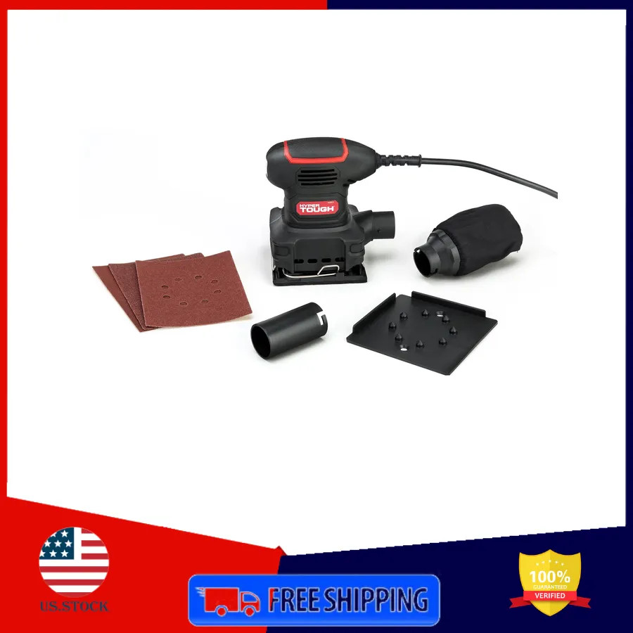 Hyper Tough 2 Amp 1/4 Sheet Palm Sander with Dust Bag and Accessories