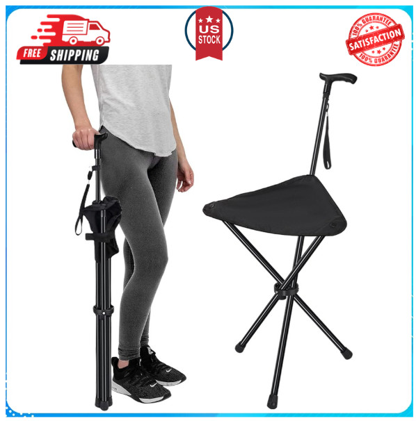 Cane with Seat Folding Lightweight, Adjustable Height 34.2-39.7 Walking Stick