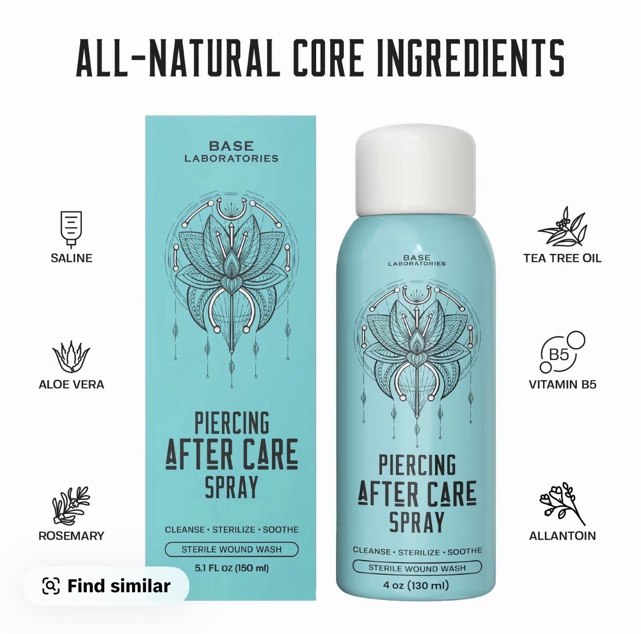 Base Laboratories Piercing Aftercare Spray 4 oz – Cleanses, Sterilizes, Soothes