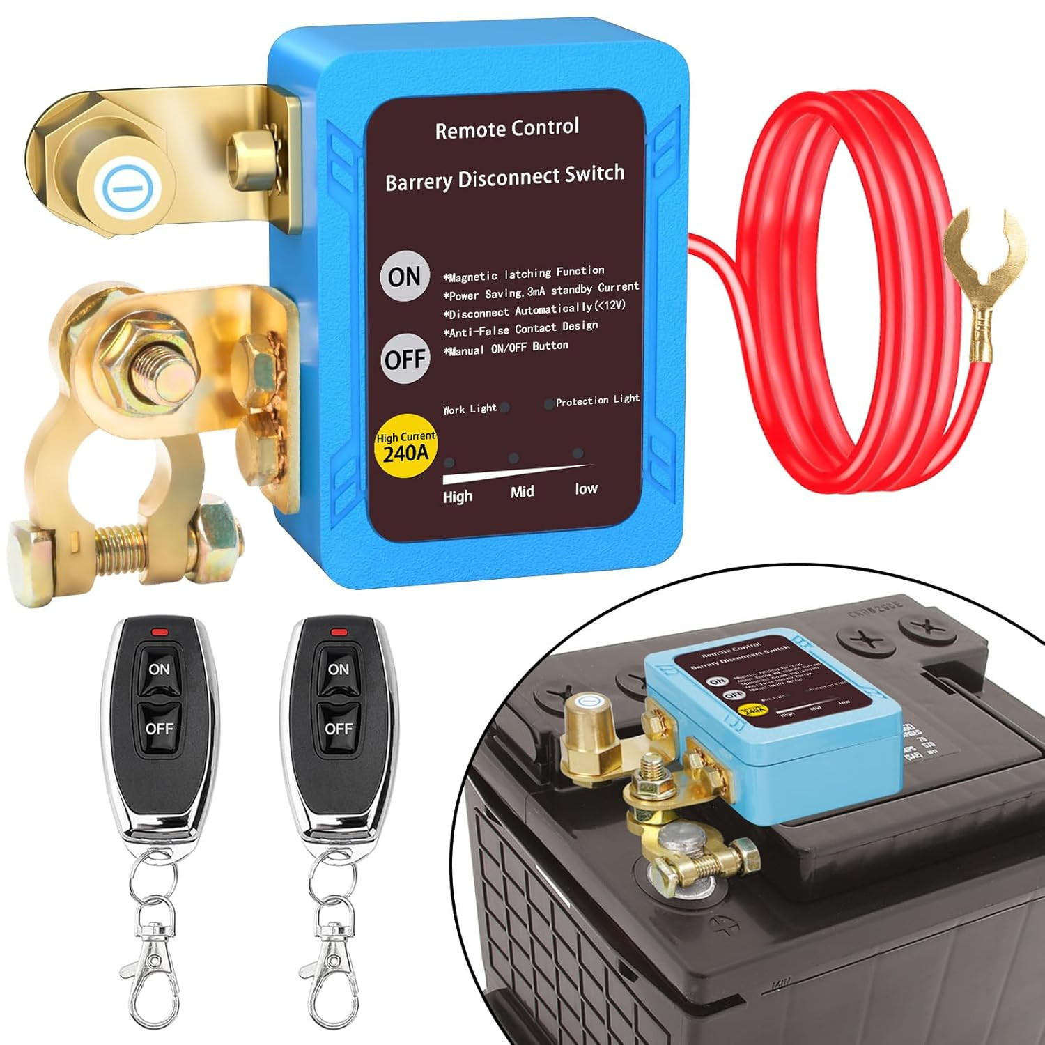 Remote Battery Disconnect Switch 12v, 240A, Upgrade Smart Voltage Car Kill Switc