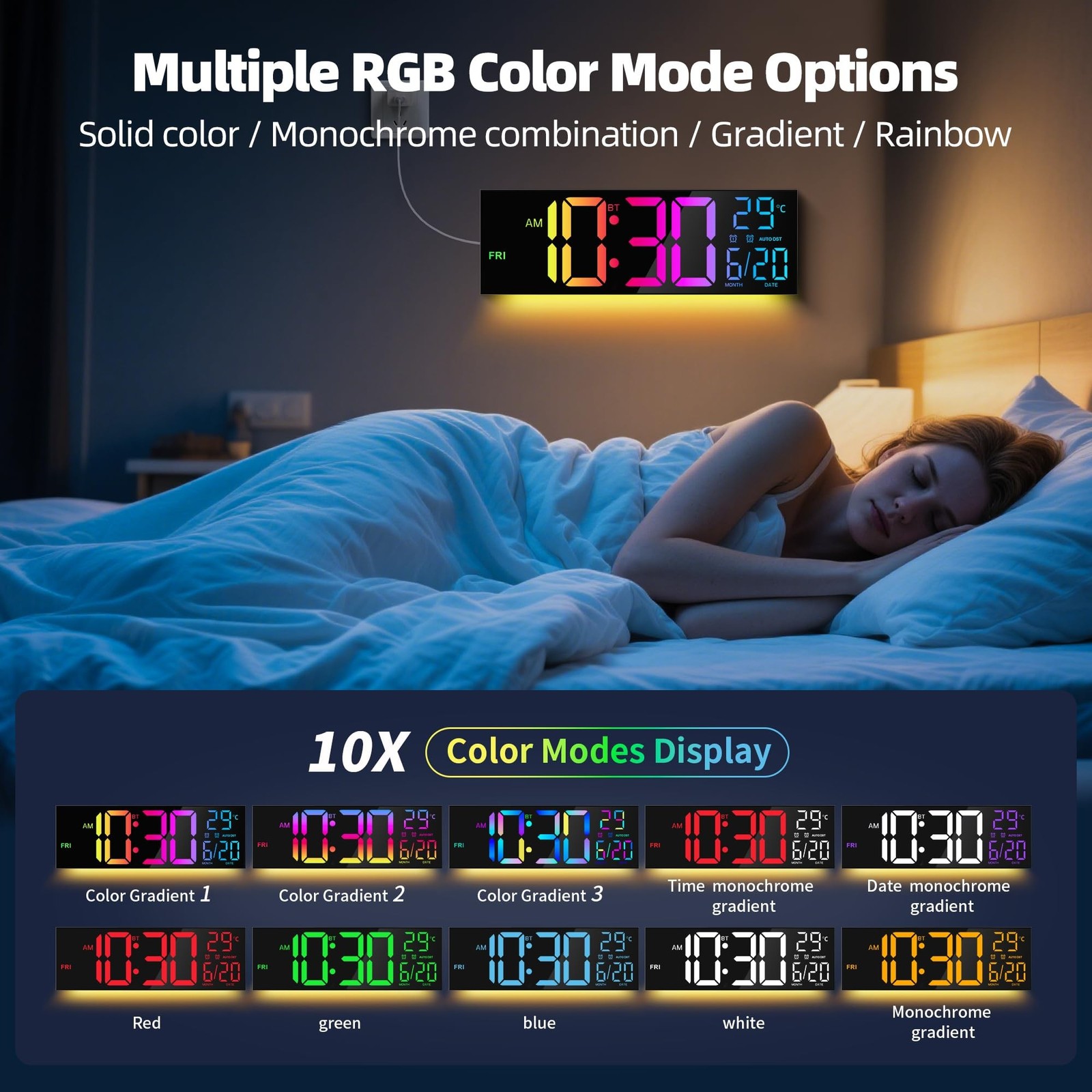 Maxstar 16.2'' Large Digital Wall Clock with Bluetooth Auto Sync, Remote Cont...