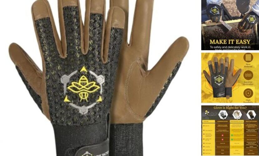Professional Beekeeping Gloves, Premium 5mm Goatskin w/Patented Large Black