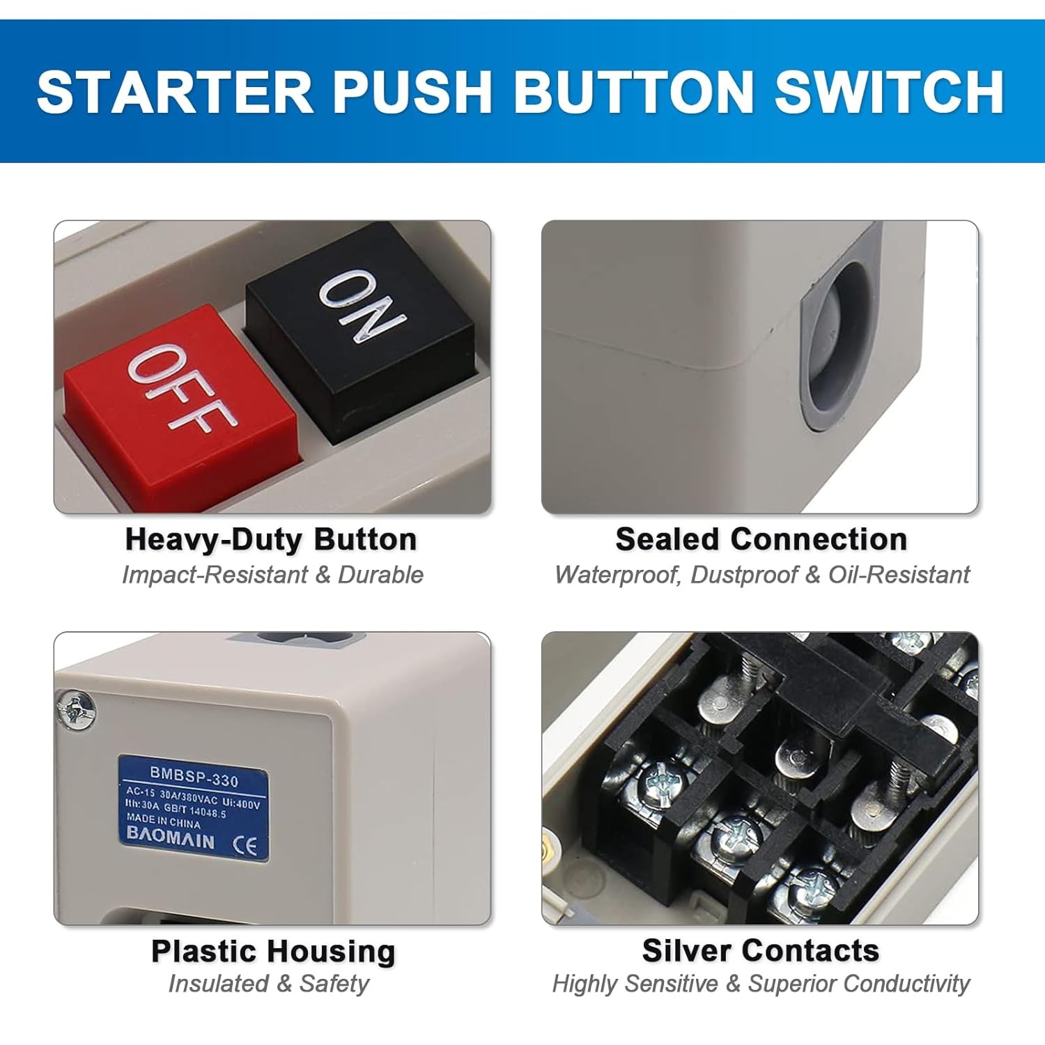 Push Button Switch Tbsp-330 3P 3 Phase 30A 3.7Kw Self Lock On/off Power