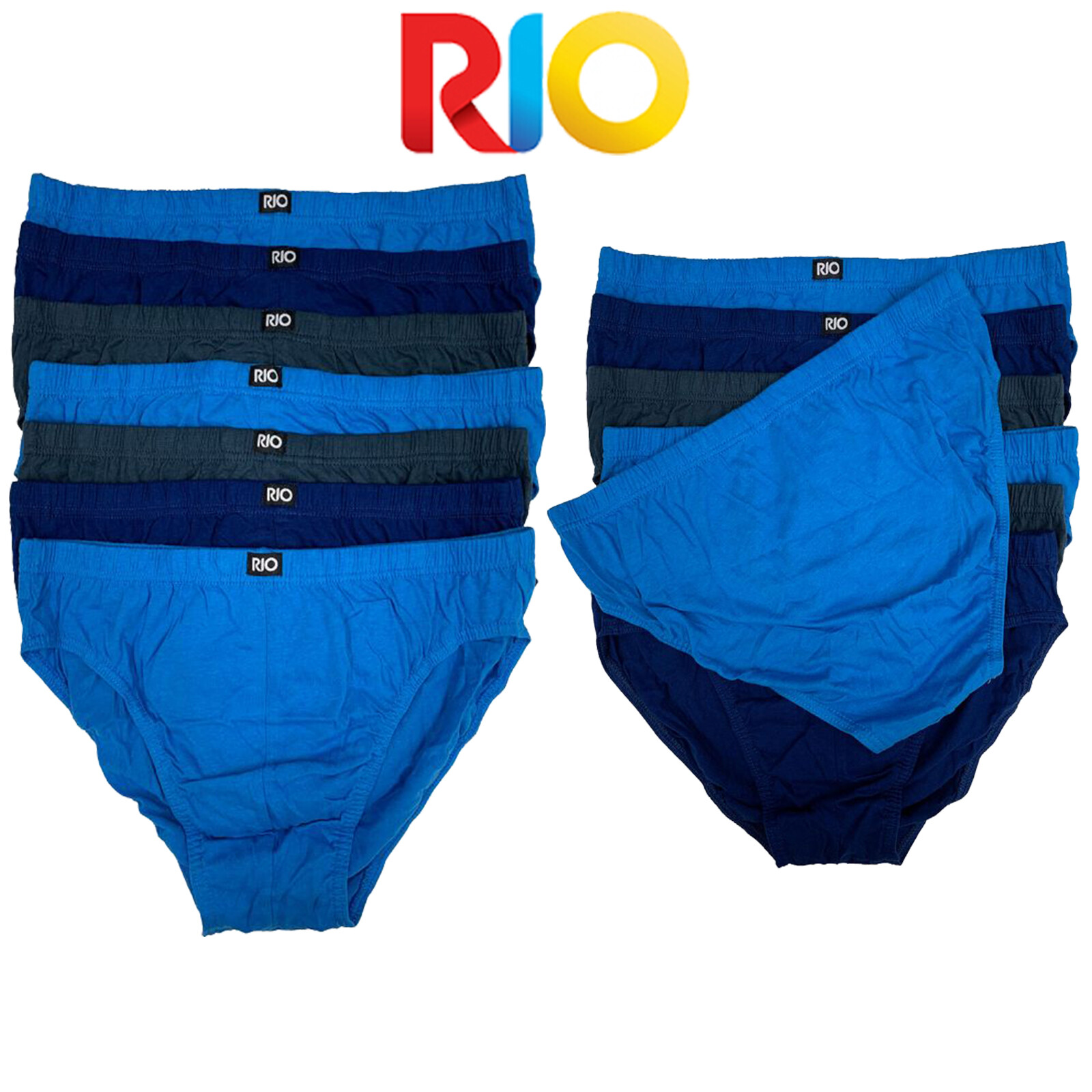 Rio 14 Pack Mens Cotton Plain Hipster Briefs Undies Underwear Blue Grey Bulk