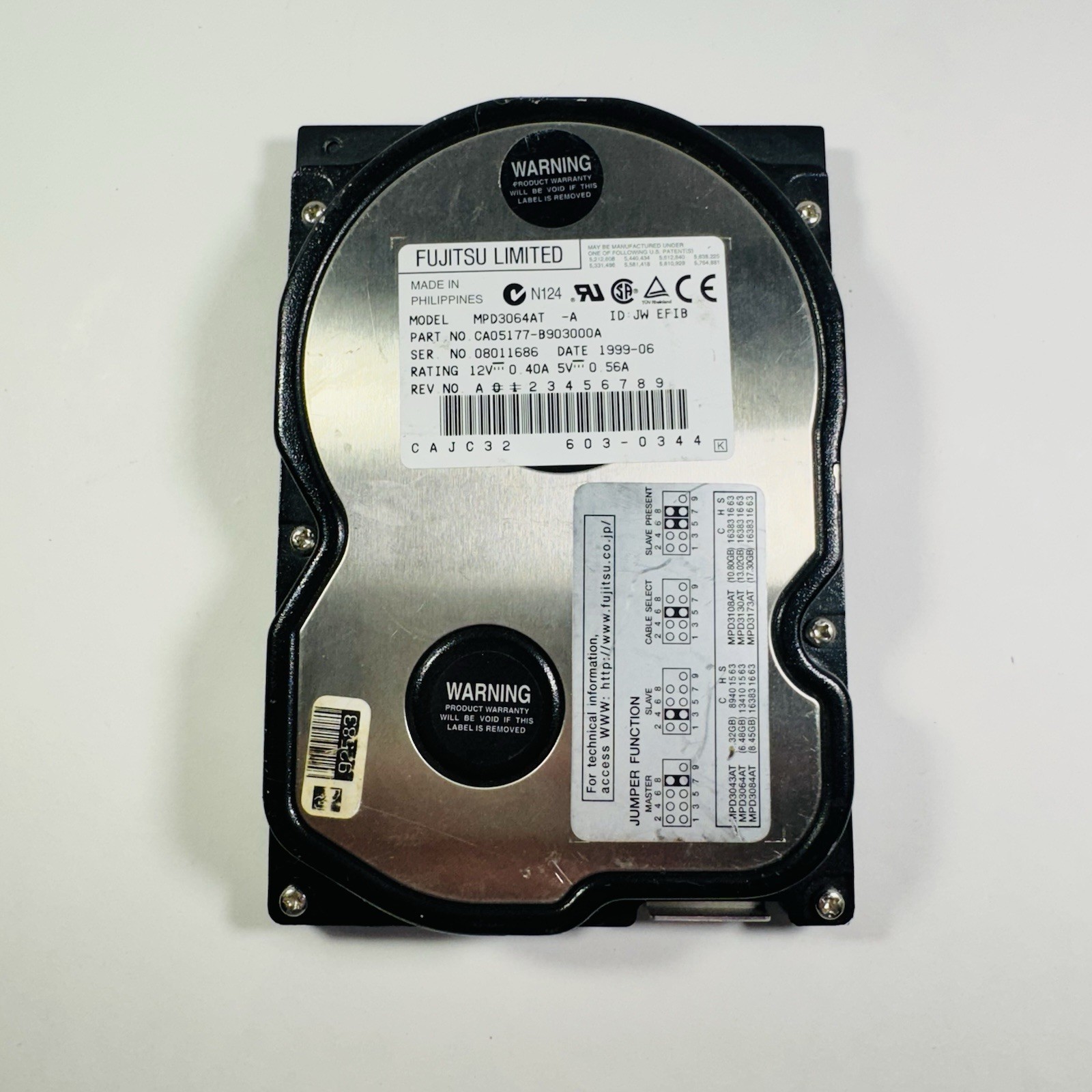 HDD IDE Fujitsu Limited MPD3064AT 6GB 5400RPM PC 3.5" Hard Drive  - Tested