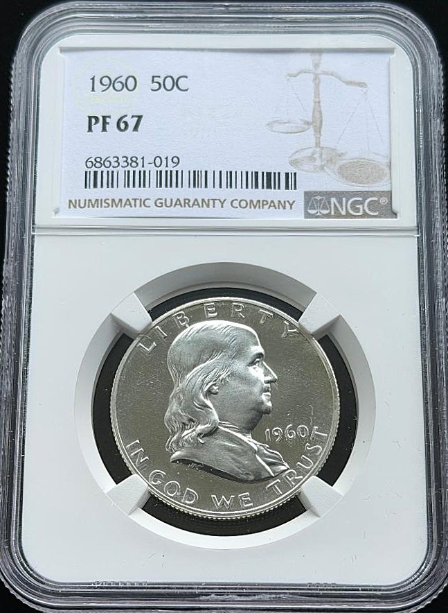 1960 PROOF FRANKLIN HALF DOLLAR 50C, NGC PF-67, #019, BEAUTIFUL COIN!