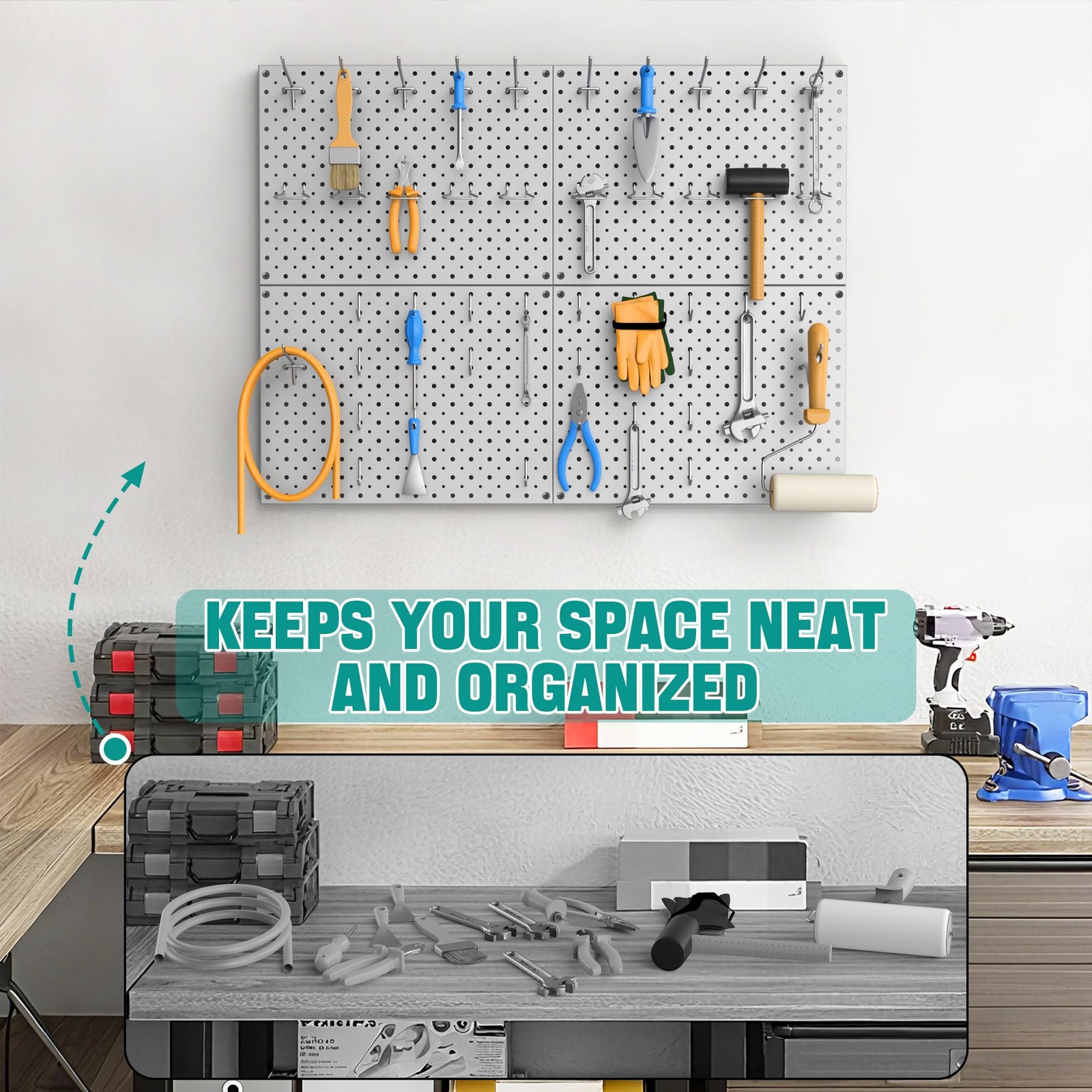 2 PCS Gray 12x16 Inch Heavy Duty Metal Pegboard Wall Panels Tool Storage