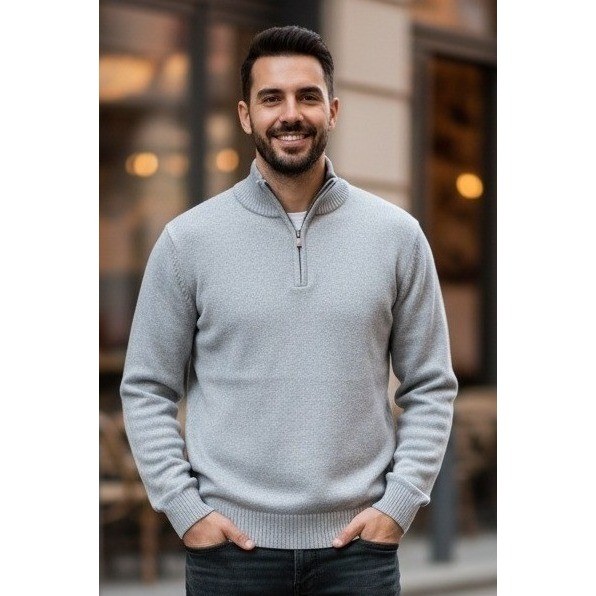 L.L. Bean 1/4 Zip Sweater Men's Large Gray 100% Cotton Mock Neck Pullover Preppy