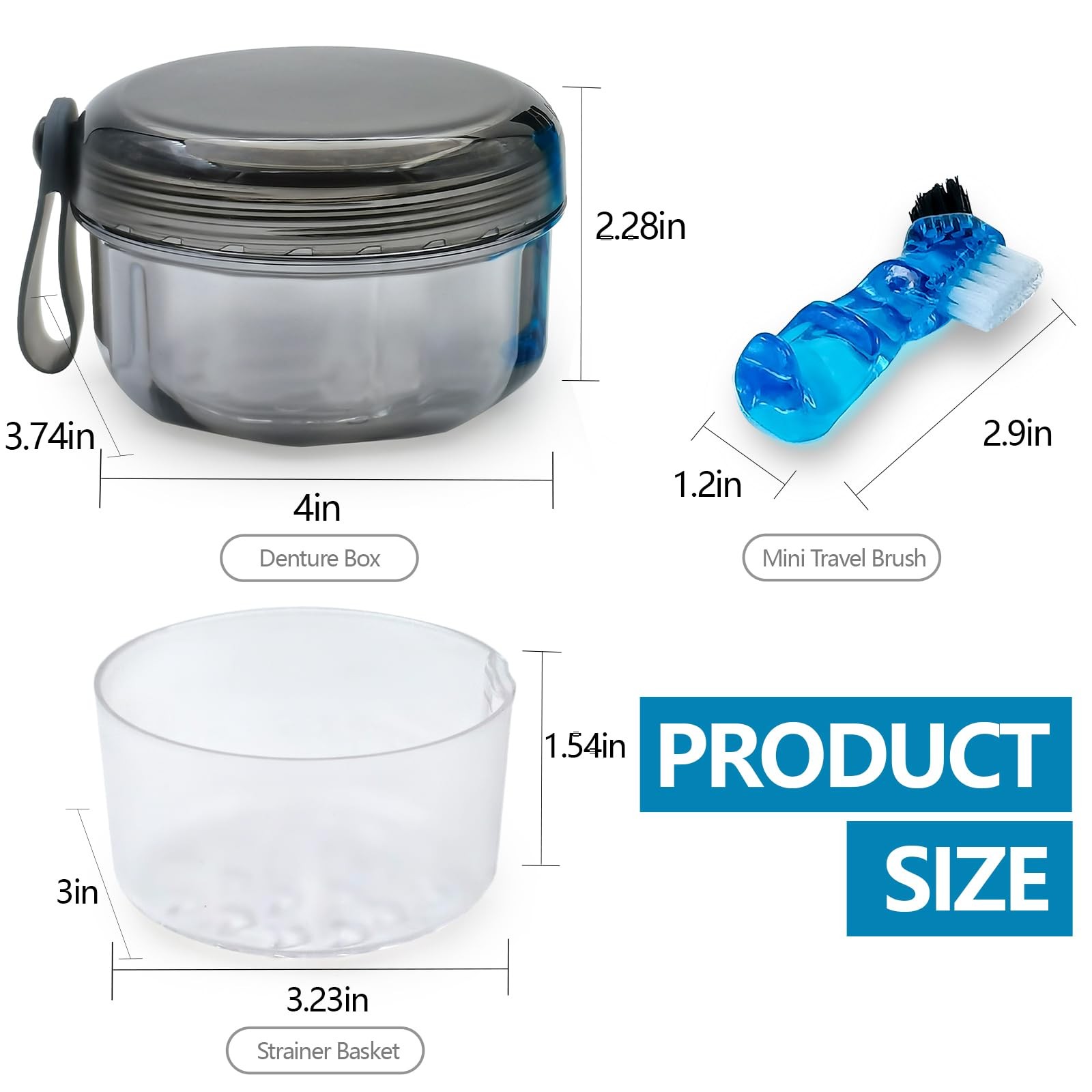 Leak Proof Denture Cups for Soaking Dentures, Partial Transparent Black