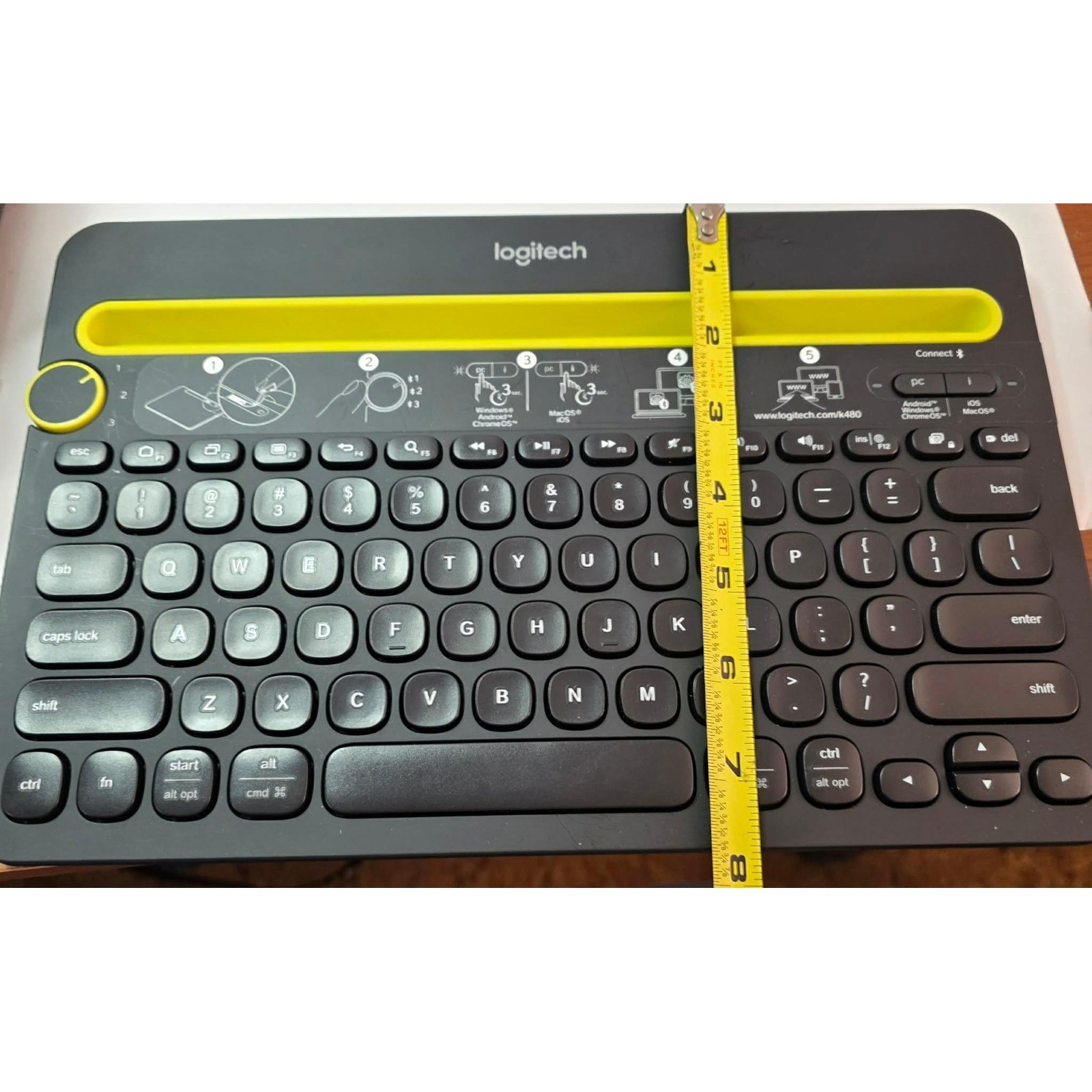 Logitech K480 Bluetooth Multi-Device Keyboard Black Lime Green Tablet Phone Slot