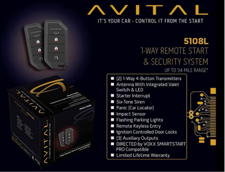 Avital 5108L 1-Way Remote Start & Alarm replaces 5105L Complete 2 Remotes NEW