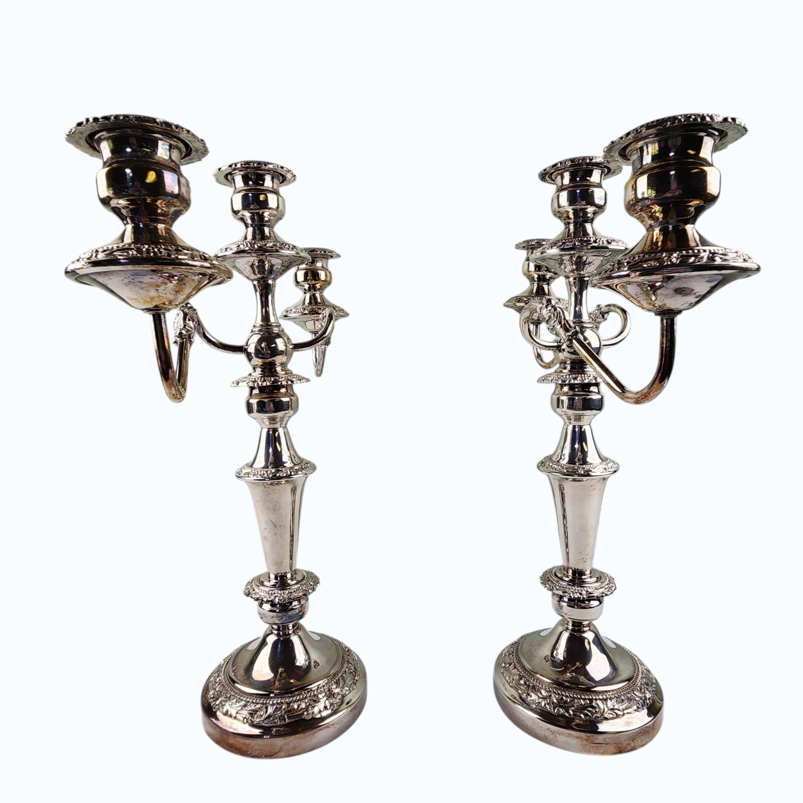 Pr Vtg Silverplate 3‑Light Candelabra Gorham Silver Co Convertible Elegant Decor