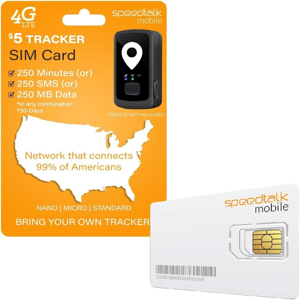 SpeedTalk $5 Prepaid GSM SIM Card for GPS Tracker Pet Car Smartwatch