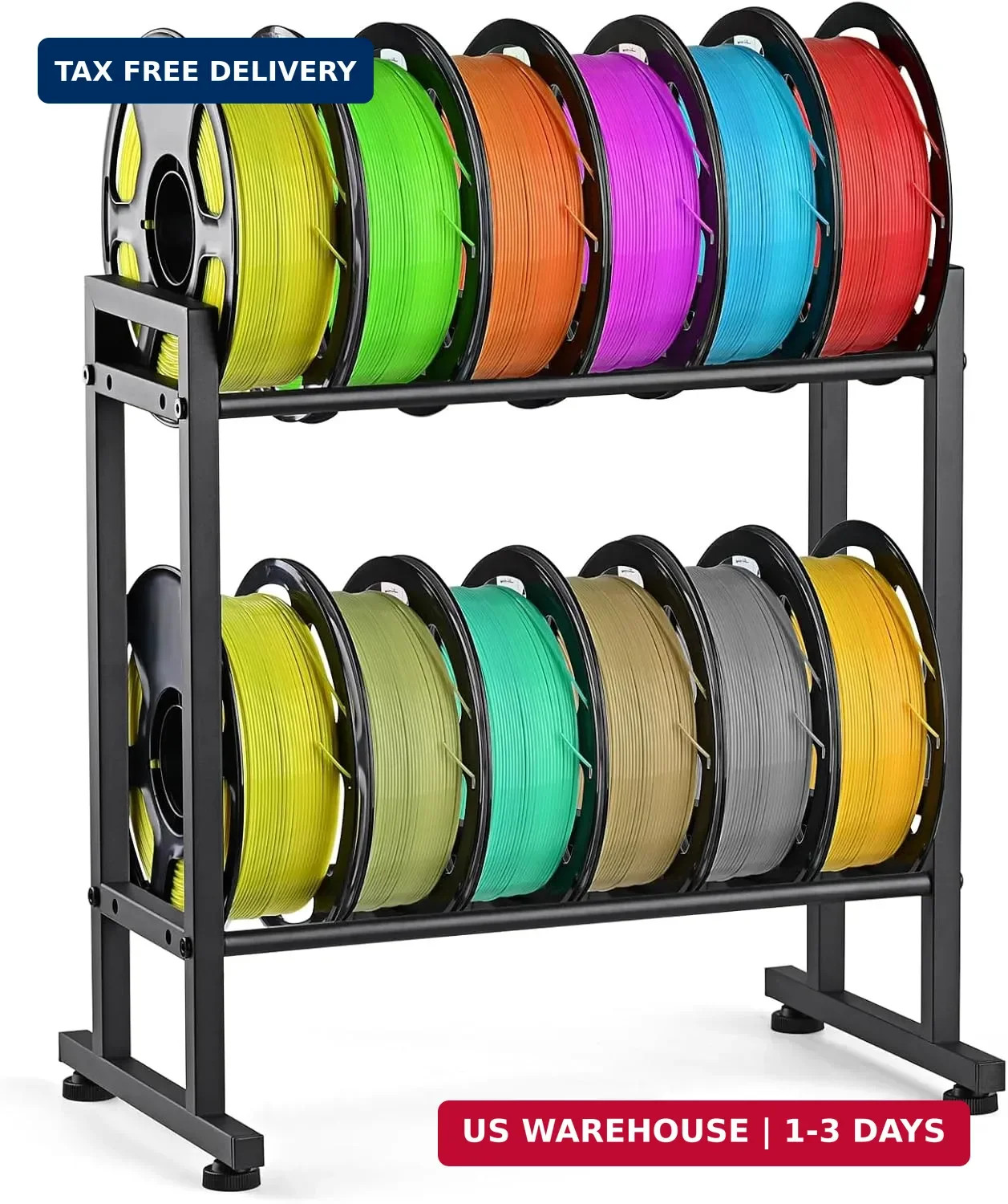 MAYJOY Desktop 3D Printer Filament Storage Rack - 2-Tier Metal Spool Holder, Fil