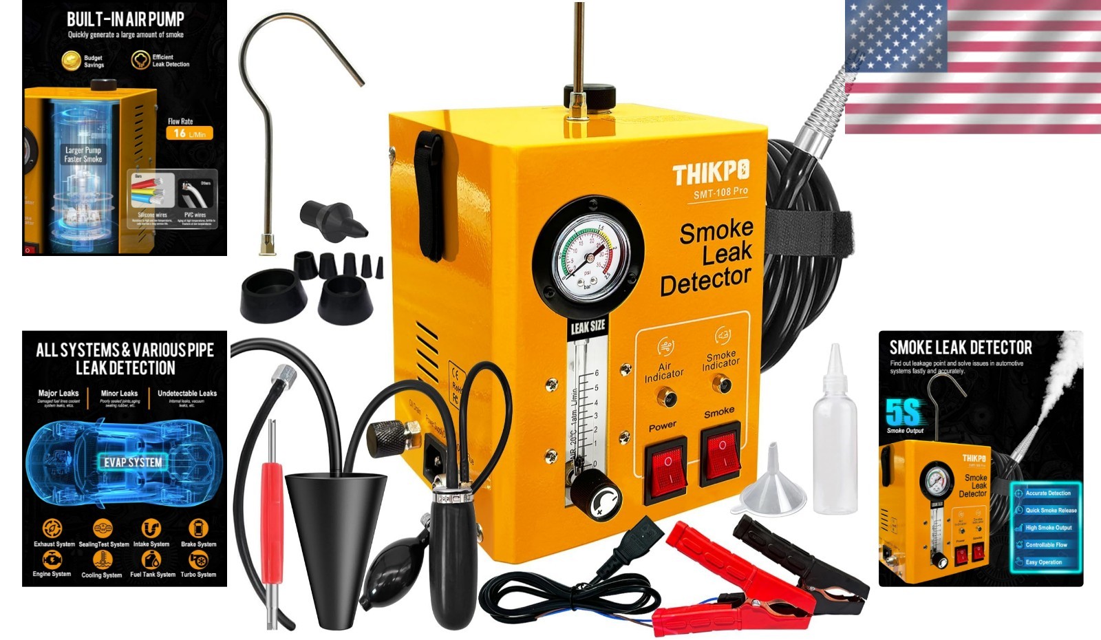 Efficient Leak Detection Smoke Machine with Adjustable Flow Gauge - 11.38x10.28"