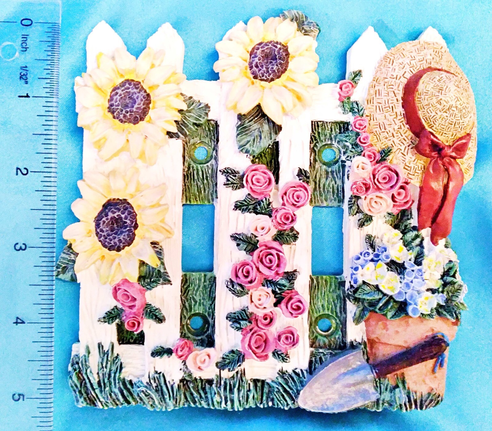 WHITE PICKET FENCE FLOWERS HAT SPRING SUMMER - Double Switch Plate Resin