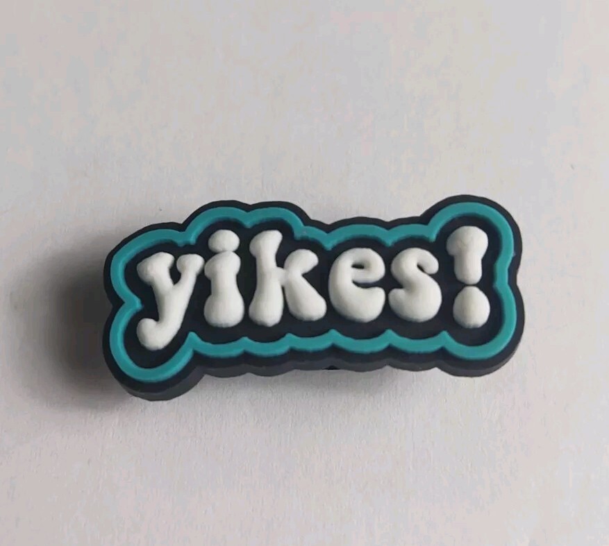 Rubber Shoe Charm Black Blue White Yikes! Exclamation Funny Saying Motto Humor