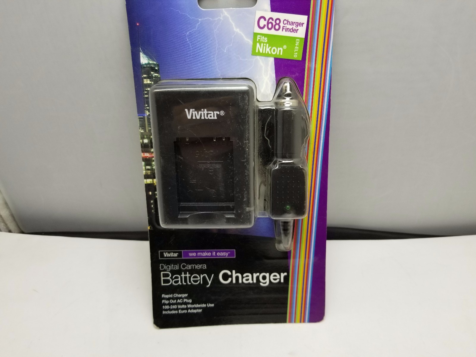 Vivitar camera rapid Battery travel charger for auto euro plug NIkon EN-EL10 C68
