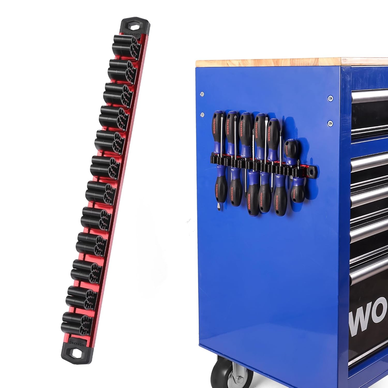 WORKPRO Magnetic Screwdriver Organizer and Wrench Organizer, Aluminum Rail Magne