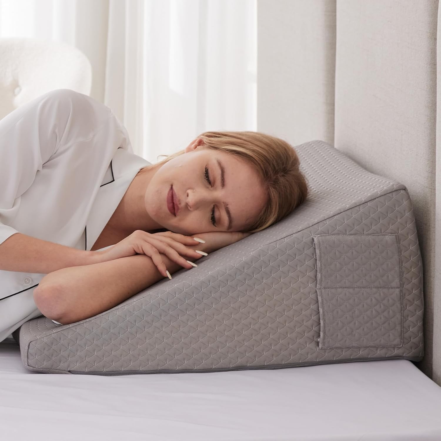 Sleep Wedge Pillow, 10" Headboard Wedge Pillow, Snoring, Grey